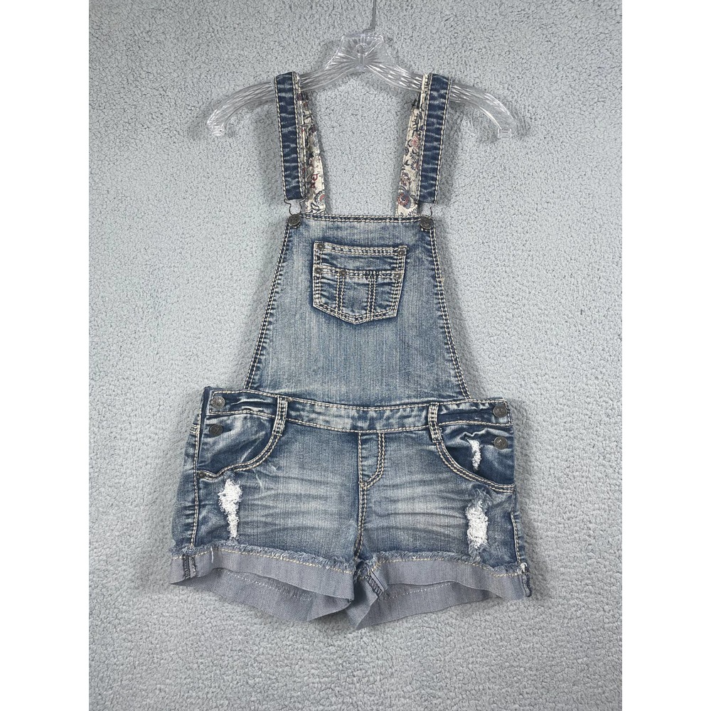 Vanilla Star Women's Overall Shorts Size 9 Bibs Casual Denim Floral Lined bib.